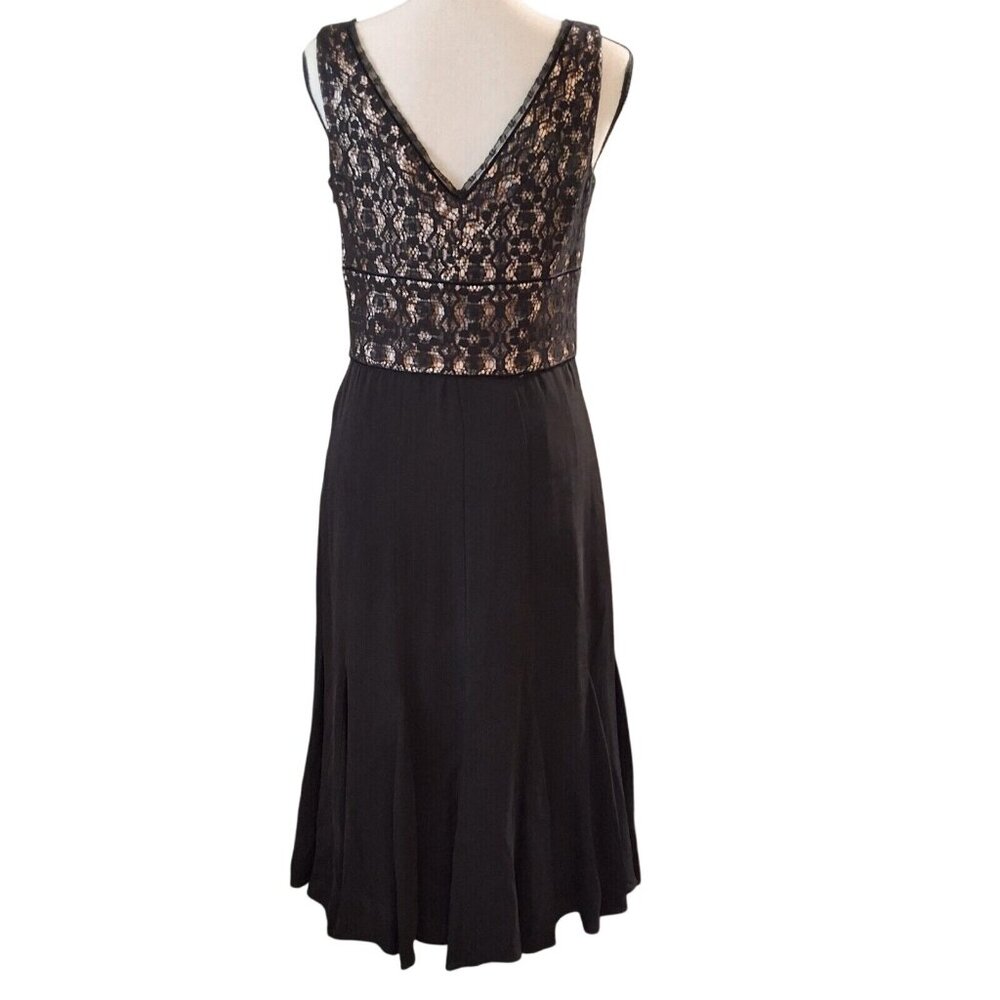 Tahari Black Champagne Cocktail Lace Crochet Ruffle 100% Silk Dress Sz 2 Formal‎ - Picture 2 of 7